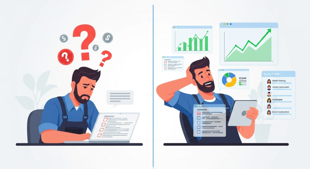 Website Design for Fence Companies 28 Frustrated Contractor with Bad Leads vs. Happy Contractor with Quality Clients